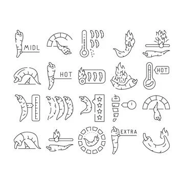 Spicy Pepper Different Scale Icons Set Vector Stock Illustration