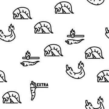Spicy Pepper Different Scale Vector Seamless Pattern 스톡 일러스트