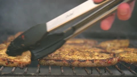 Spicy Pork Beef Bacon Being Grilled Over Bright Glowing Coals Broasting On Fire Stock Footage 196640050