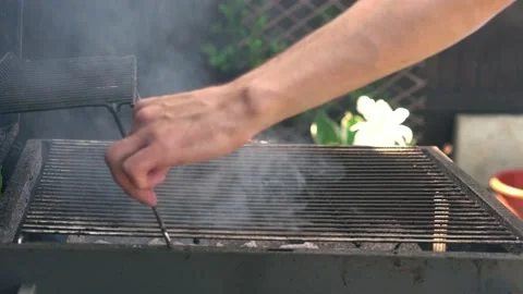 Spicy Pork Beef Bacon Being Grilled Over Bright Glowing Coals Broasting On Fire Stock Footage 196640174