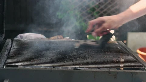 Spicy Pork Beef Bacon Being Grilled Over Bright Glowing Coals Broasting On Fire Stock Footage 196640649