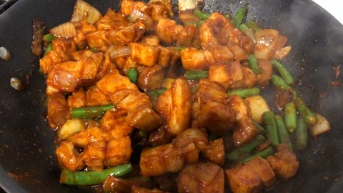 Spicy pork cooking Video stock 111307902