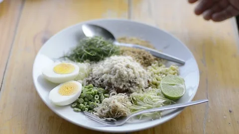 Spicy Rice Salad with Vegetable Stock Footage 160032837