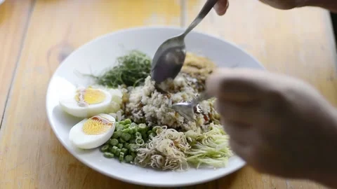 Spicy Rice Salad with Vegetable Stock Footage 160032848