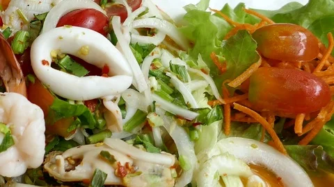Spicy seafood salad Stock Footage 80580554