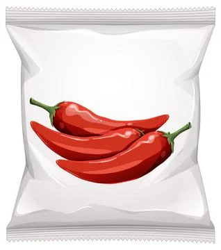 Spicy Snack Packaging with Red Chili Peppers Illustration Stock Illustration