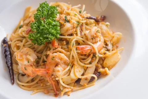 Spicy spaghetti chilli Stock Photos