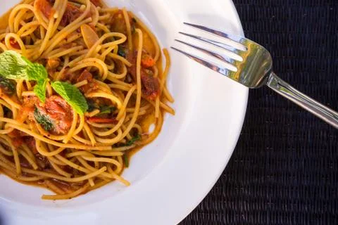Spicy spaghetti closeup Stock Photos