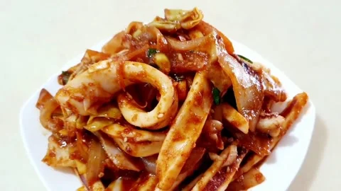 Spicy stir-fried squid Stock Footage 205419295