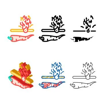 Spicy vegetable burn scale color multipack icon vector Stock Illustration