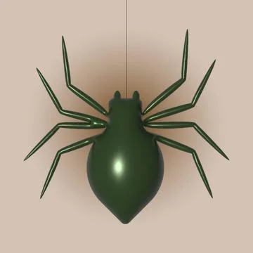Spider 3d. Dark green bug spider silhouette, isolated white background. Scary Stock Illustration