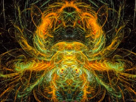 Spider. Abstract Magic energy multicolored fractal. 3D rendering. Stock Illustration