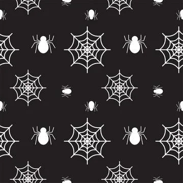 Spider and cobweb texture. Seamless pattern design template. Monochrome, Bl.. Illustrazione stock
