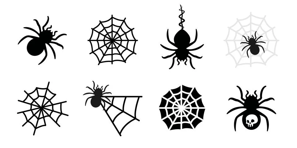 Spider and spider's web icon set. Hanging spider vector illustration. Poiso.. イラスト素材