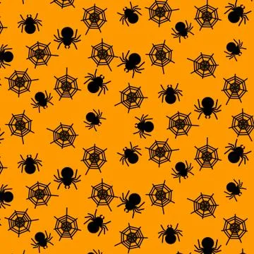 Spider and web icon pattern on orange background for illustrator vector desig Ilustração Stock