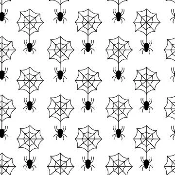 Spider and web seamless pattern. Halloween simple background. Stock Illustration