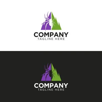 Spider Ant Insect Triangle Mountain Logo in Purple and Green with Two Color Stock Illustration