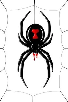 Spider Black Widow, cobweb. Red black spider 3D, spiderweb, isolated white ba Stock Illustration