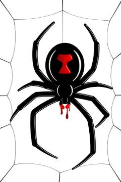 Spider Black Widow, cobweb. Red black spider 3D, spiderweb, isolated white ba Stock Illustration