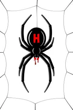 Spider Black Widow, cobweb. Red black spider 3D, spiderweb, isolated white ba Stock Illustration