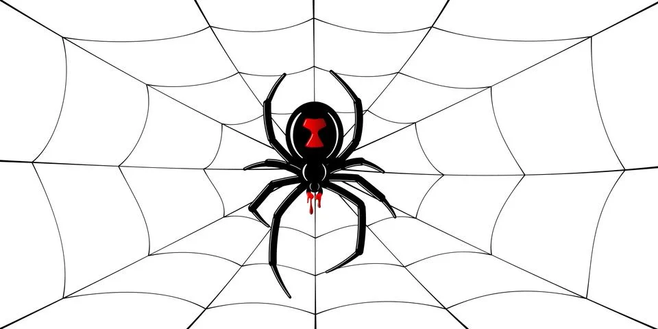 Spider Black Widow, cobweb. Red black spider 3D, spiderweb, isolated white ba Stock Illustration