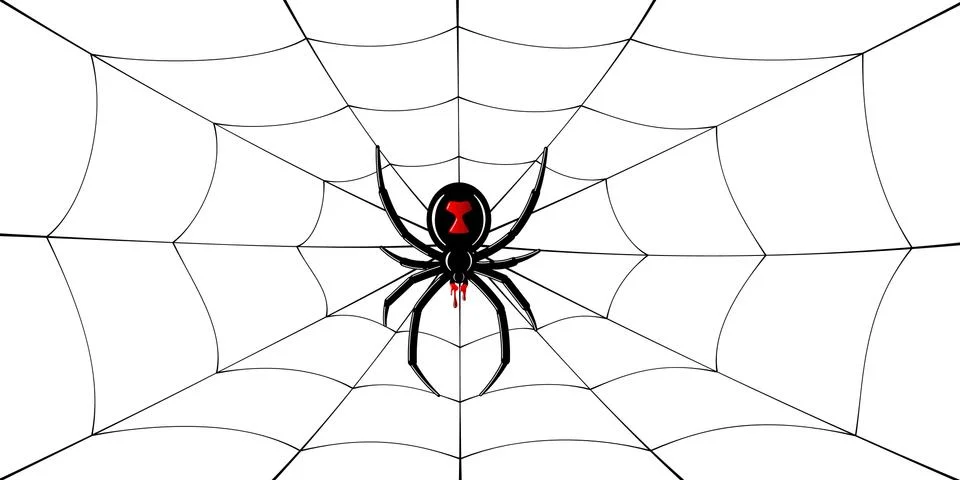 Spider Black Widow, cobweb. Red black spider 3D, spiderweb, isolated white ba Stock Illustration