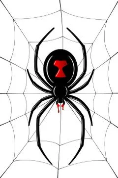 Spider Black Widow, cobweb. Red black spider 3D, spiderweb, isolated white ba Stock Illustration