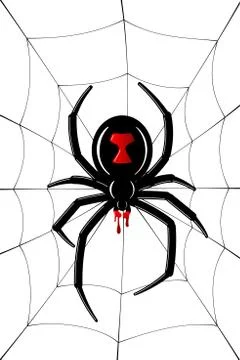 Spider Black Widow, cobweb. Red black spider 3D, spiderweb, isolated white ba Stock Illustration