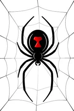 Spider Black Widow, cobweb. Red black spider 3D, spiderweb, isolated white ba Stock Illustration