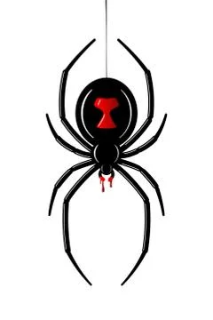 Spider Black Widow. Red black bug spider 3D, isolated white background. Scary Stock Illustration