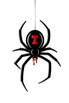Spider Black Widow. Red black bug spider 3D, isolated white background. Scary Stock Illustration