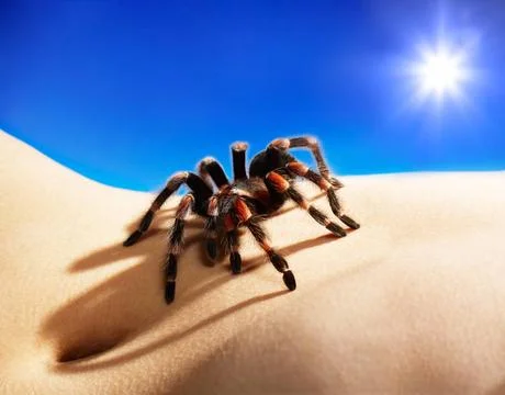 Spider on body bodyscape with spider under blue sky and sun Copyright: xZo... Stock Photos
