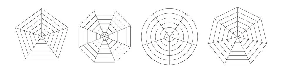 Spider chart infographic featuring a web like diagram pentagon or hexagon o.. Stock Illustration