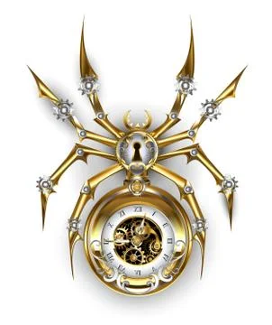 Spider with clock Stock Illustration