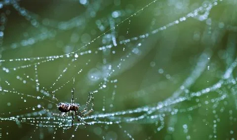 A spider crawling among its web Stock Photos