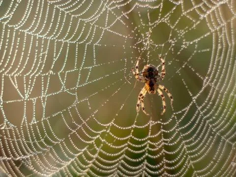 Spider in dew covered web Stock Photos