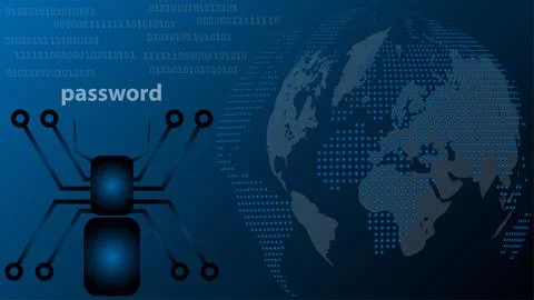 Spider, Globe, Security Concept, Digital Background Stock Illustration