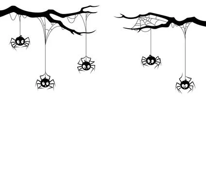 Spider Halloween border with tree branches and web Stock Illustration