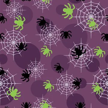 Spider Halloween vector pattern purple background design Stock Illustration