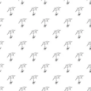 Spider hanging on cobweb seamless pattern black white Stock Illustration