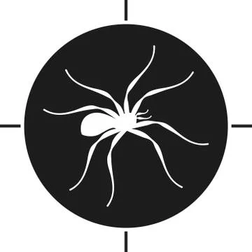 Spider icon over target. Simple and flat illustration in black and white Stock Illustration
