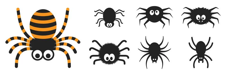 Spider icon set collection in flat style. Tarantula insect vector illustrat.. Stock Illustration