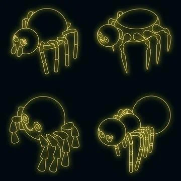 Spider icons set vector neon Stock Illustration