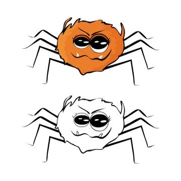 Spider Isolated on white background.  Set of outline, colored and flat style Stock Illustration