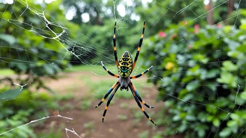 A spider on its web out in the garden  Stockbeeldmateriaal 313890362