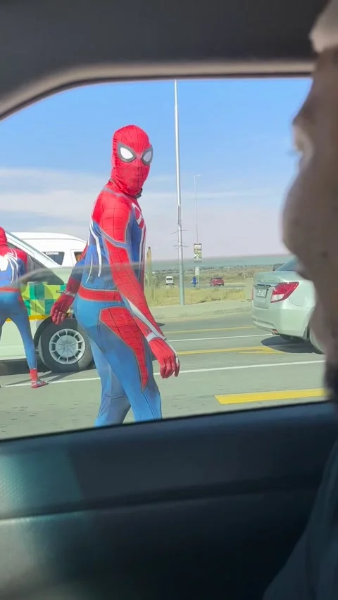Spider-Man Chases After And Poses For South African Fans, Seshego, Limpopo, Sout Stock Footage 343798650