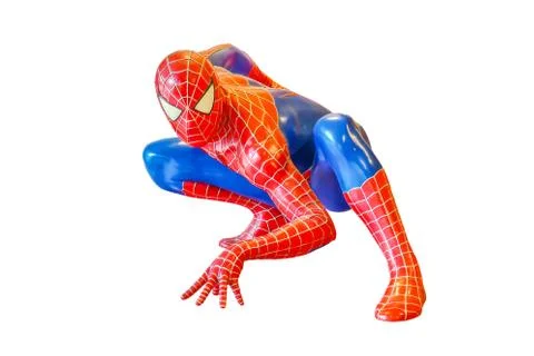 Spider-Man model sit down is isolated on white background Foto stock