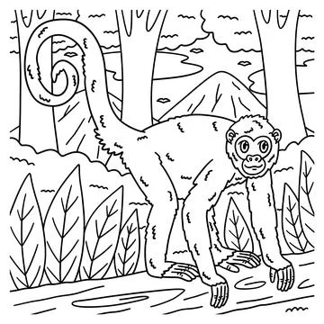 Spider Monkey Animal Coloring Page for Kids Stock Illustration
