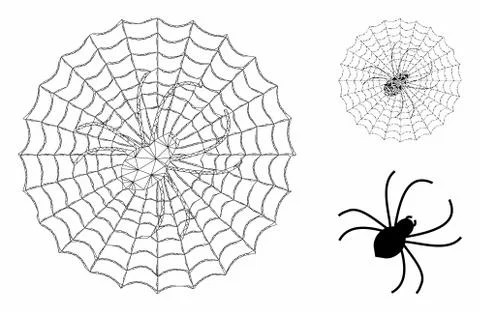 Spider Net Vector Mesh Carcass Model and Triangle Mosaic Icon 스톡 일러스트