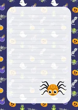 Spider. Note paper. Halloween notebook sheet. Cartoon, flat, vector Stock Illustration